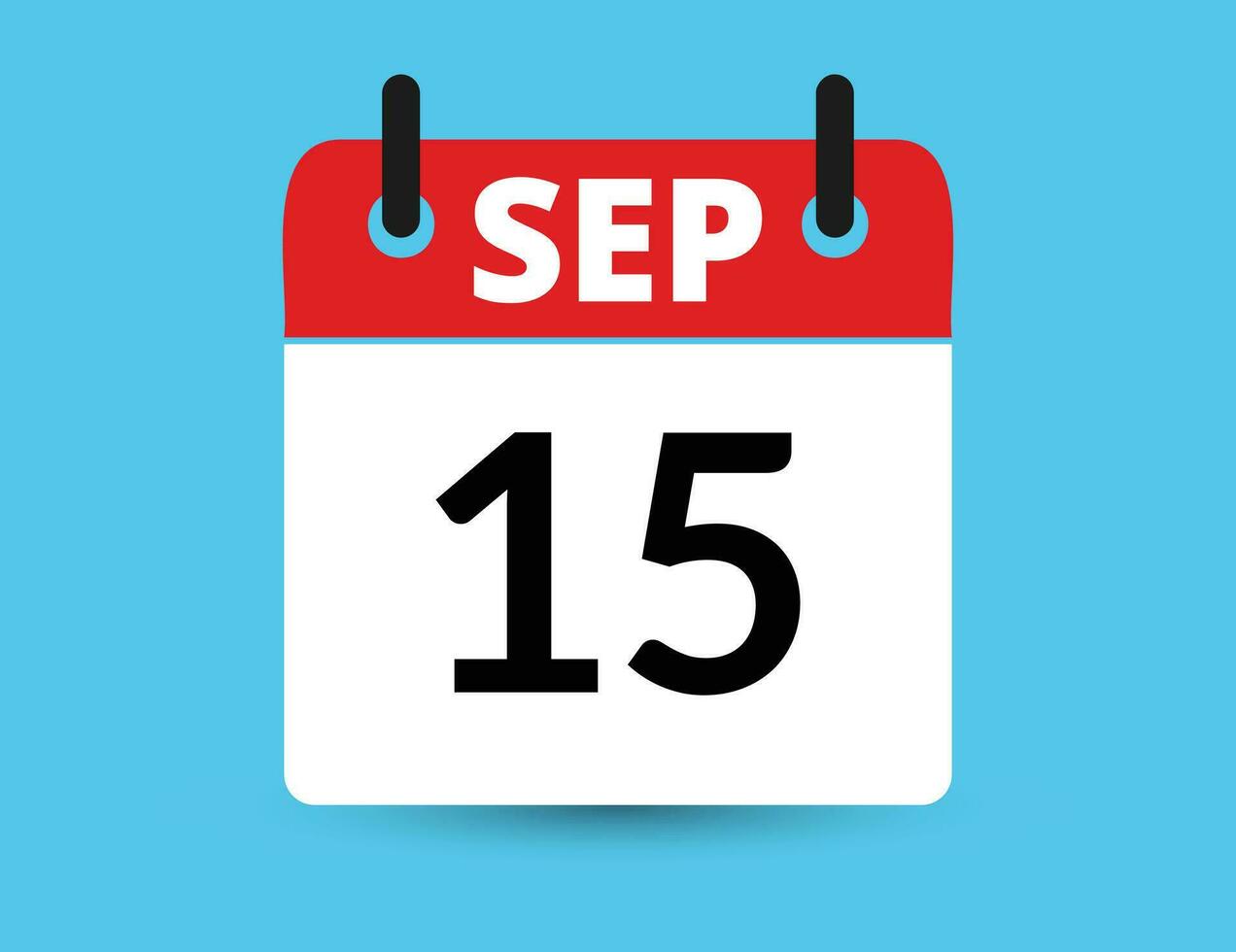 September 15. Flat icon calendar isolated on blue background. Date and month vector illustration