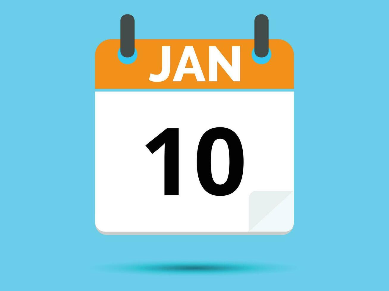 10 January. Flat icon calendar isolated on blue background. Vector illustration