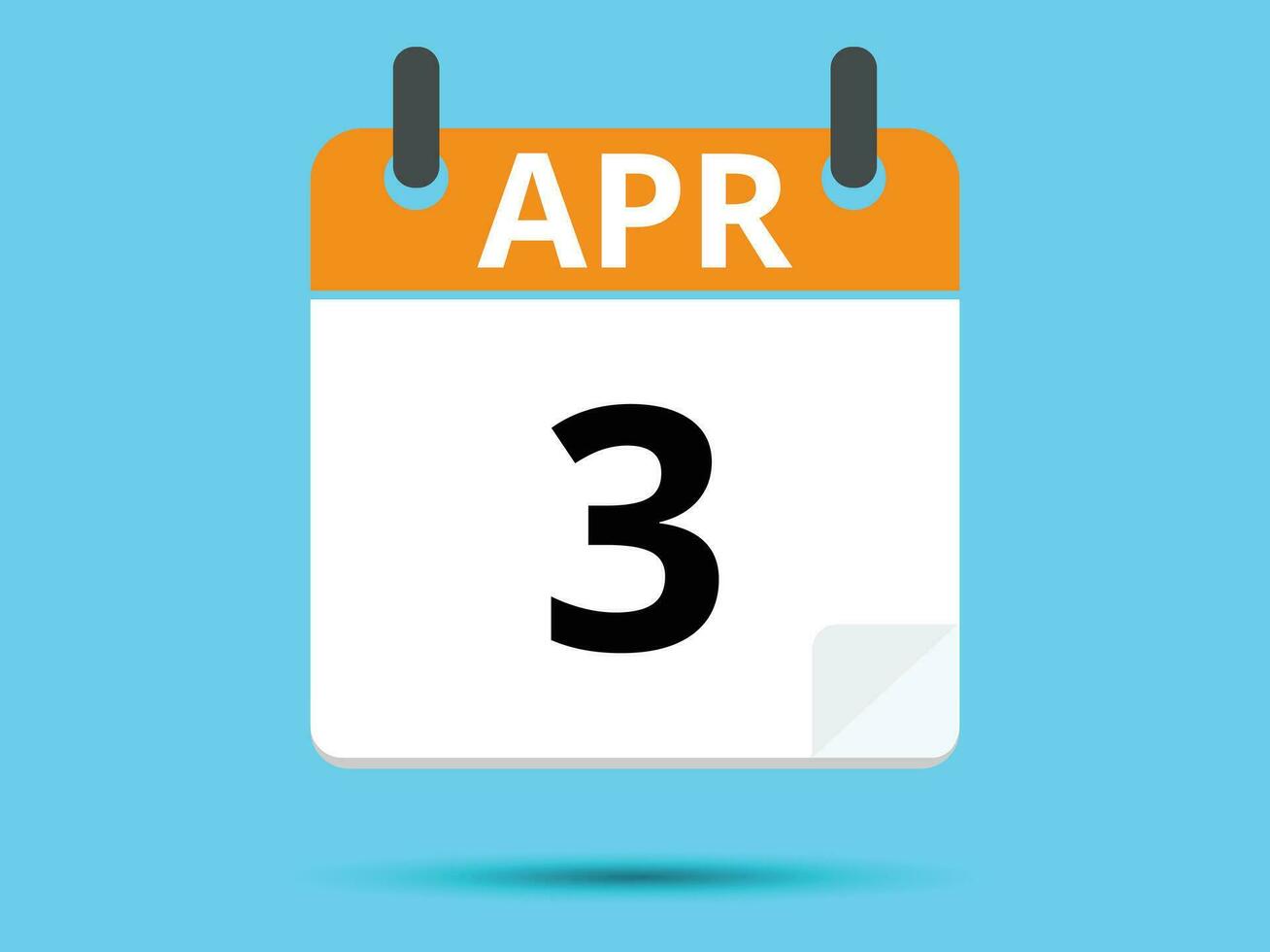 3 April. Flat icon calendar isolated on blue background. Vector illustration.