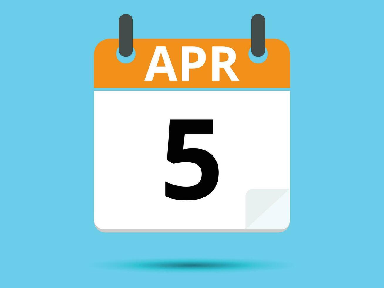 5 April. Flat icon calendar isolated on blue background. Vector illustration.
