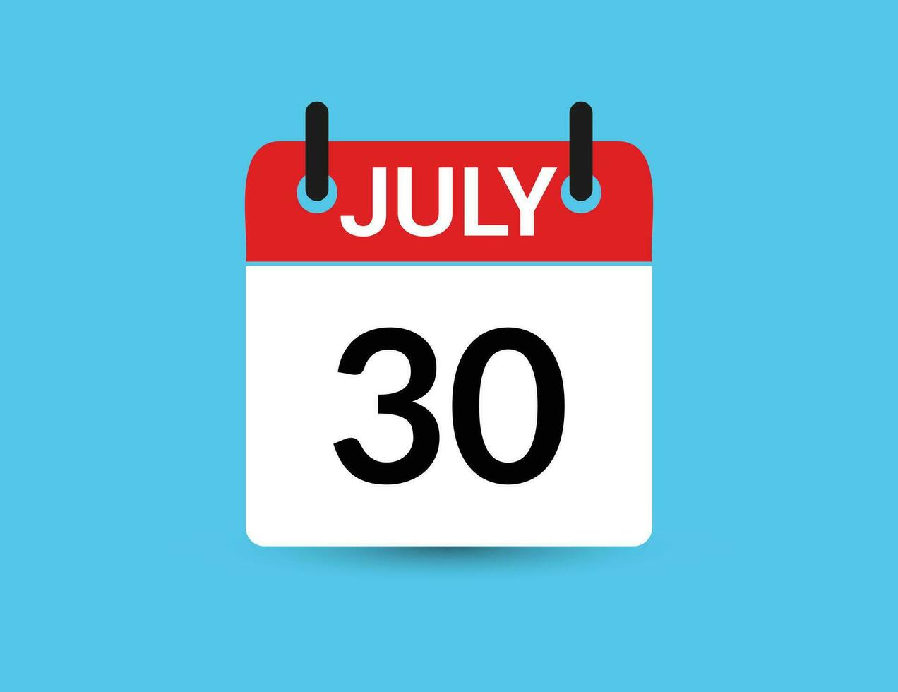 July 30. Flat icon calendar isolated on blue background. Date and month vector illustration