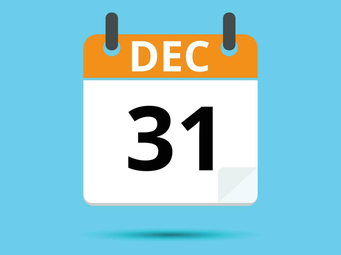 31 December. Flat icon calendar isolated on blue background. Vector illustration.