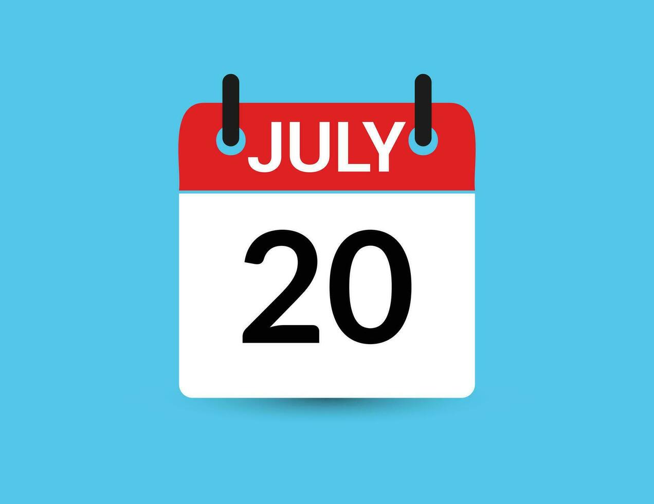 July 20. Flat icon calendar isolated on blue background. Date and month vector illustration