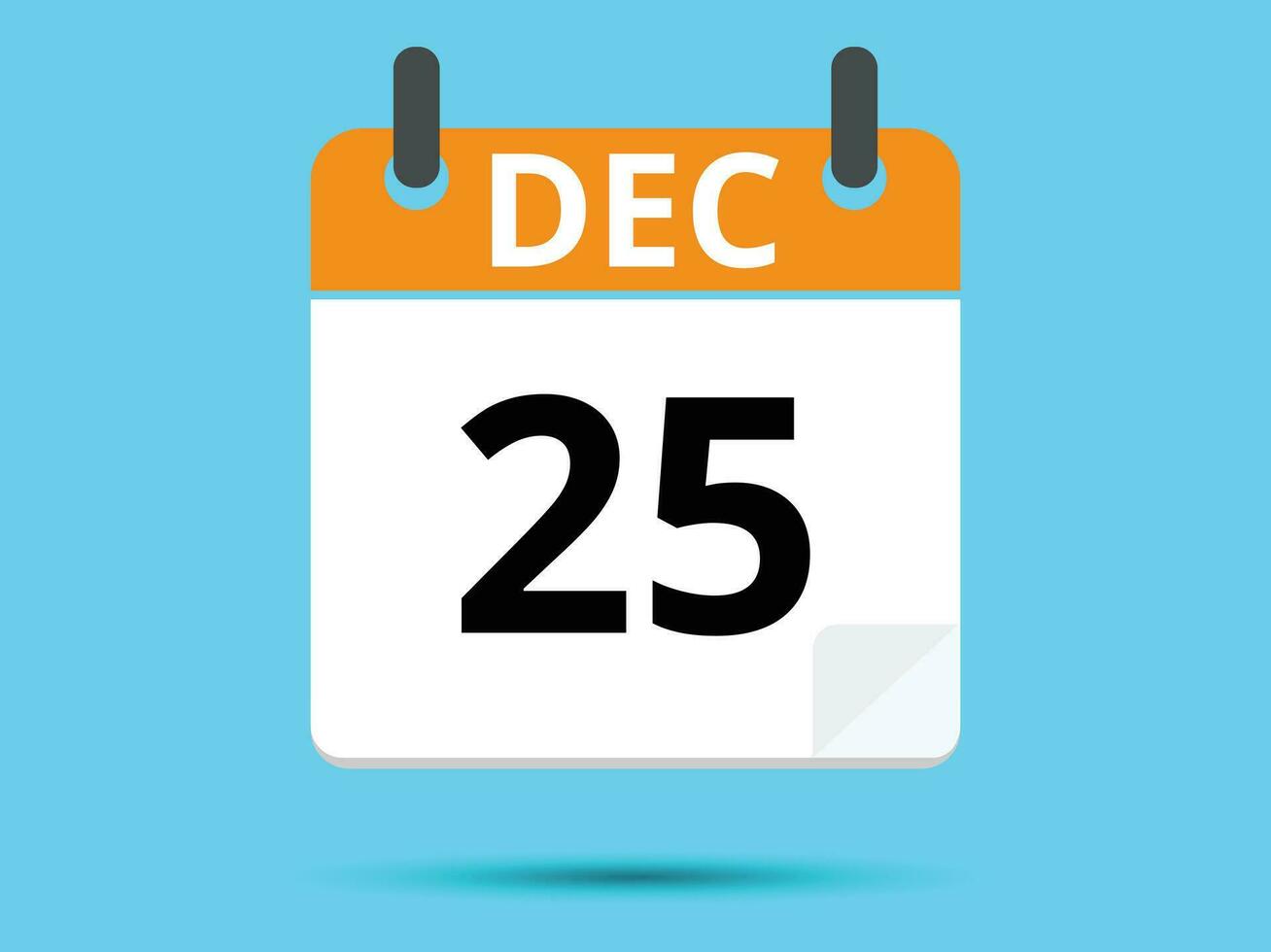 25 December. Flat icon calendar isolated on blue background. Vector illustration.