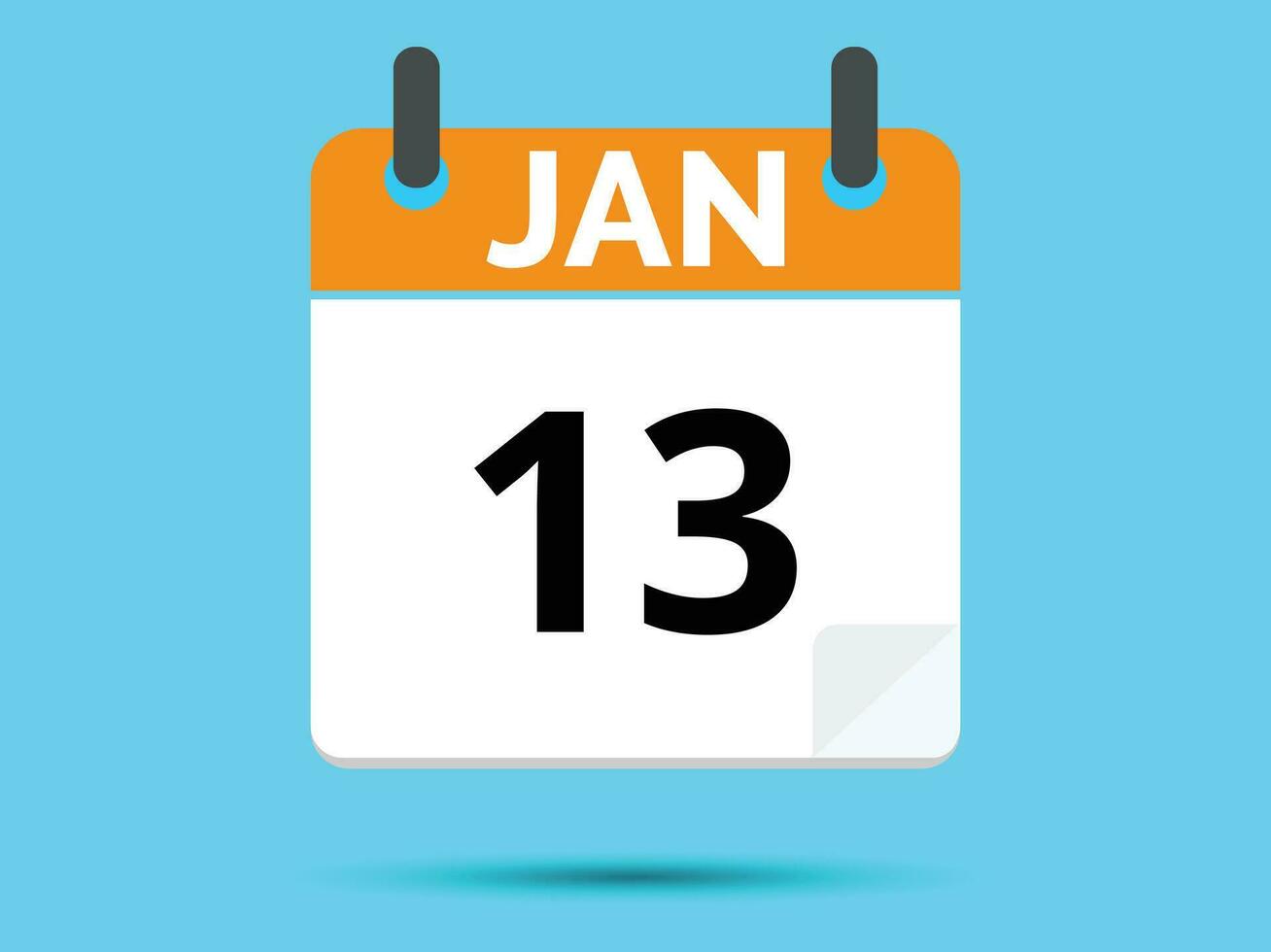 13 January. Flat icon calendar isolated on blue background. Vector illustration.