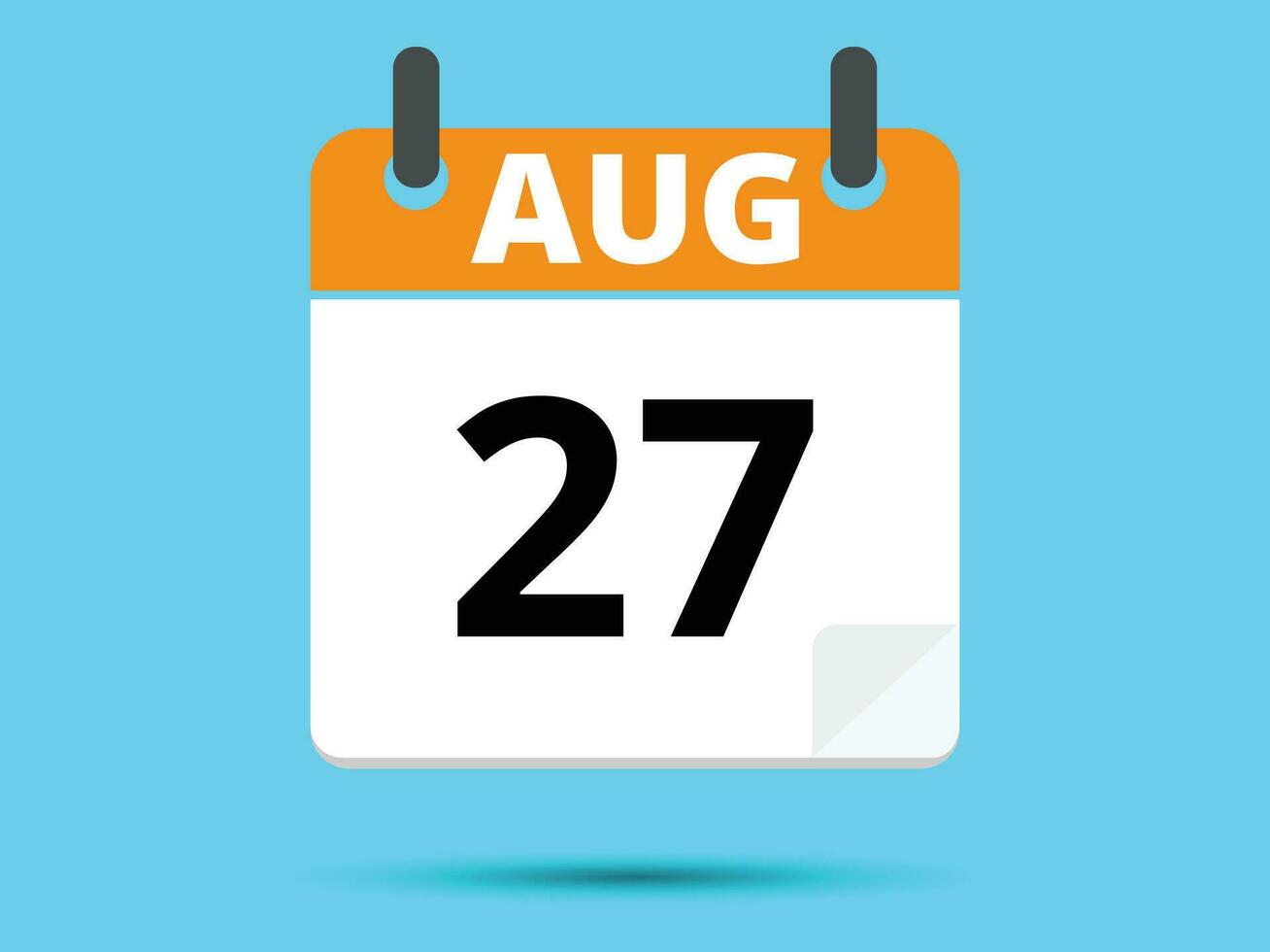 27 August. Flat icon calendar isolated on blue background. Vector illustration.