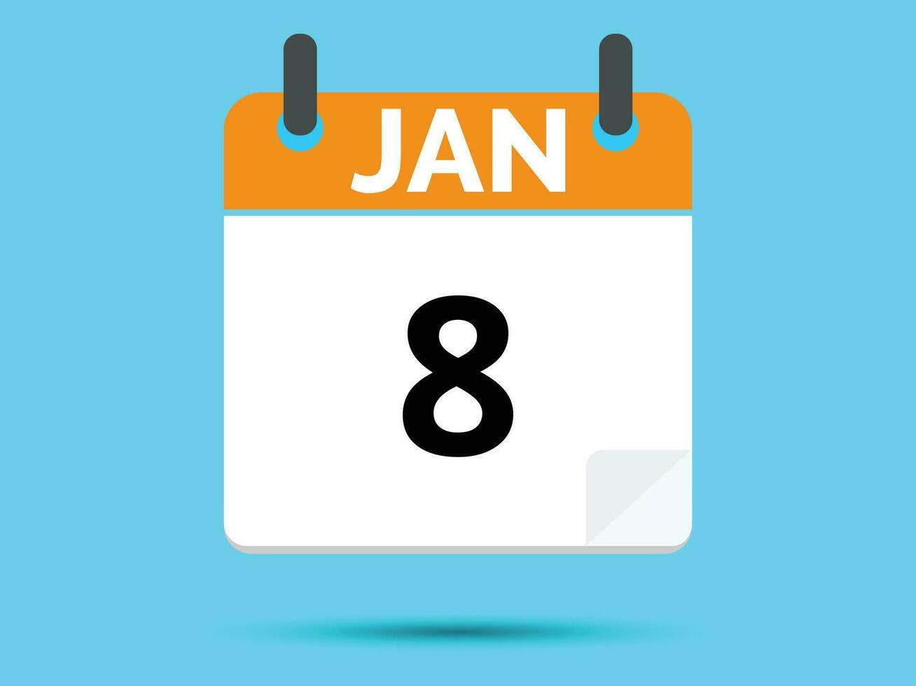 8 January. Flat icon calendar isolated on blue background. Vector illustration