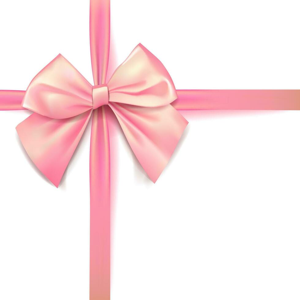 Pink bow for packing gifts. Realistic vector illustration on transparency grid.