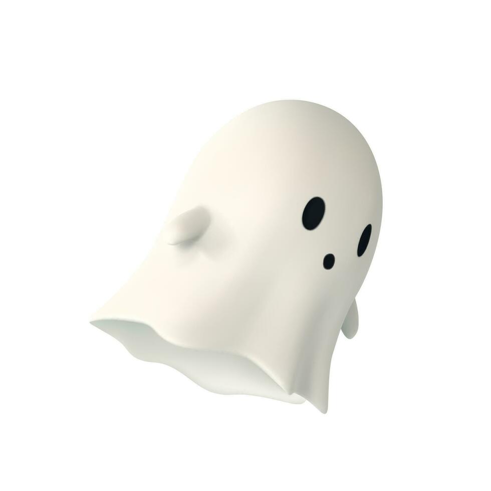 3D render illustration of cute friendly Ghost. Happy Halloween banner or party invitation. Vector illustration