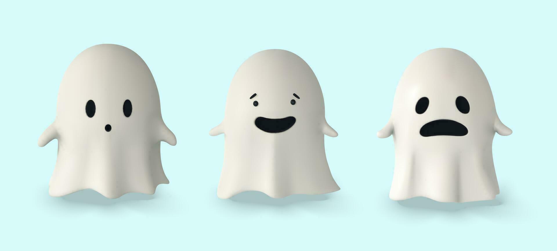 Set of Ghost. 3D illustration. Happy Halloween banner or party invitation. Vector illustration