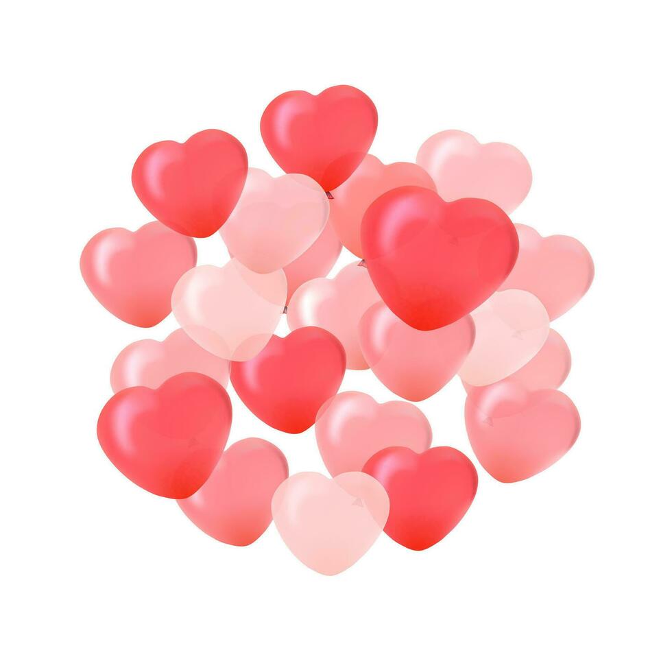 Happy Valentines Day greeting card. 3D red and pink balloon in form of heart. Vector illustration