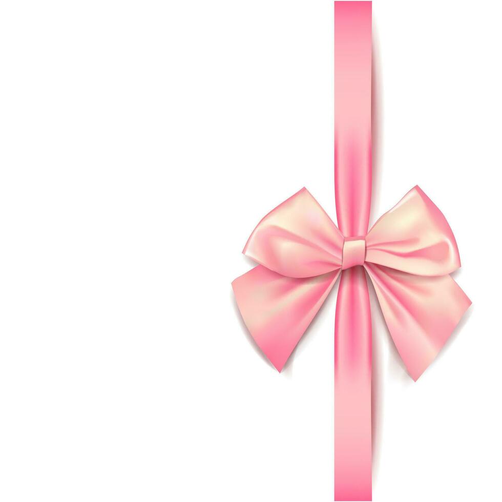 Pink bow for packing gifts. Realistic vector illustration on transparency grid.
