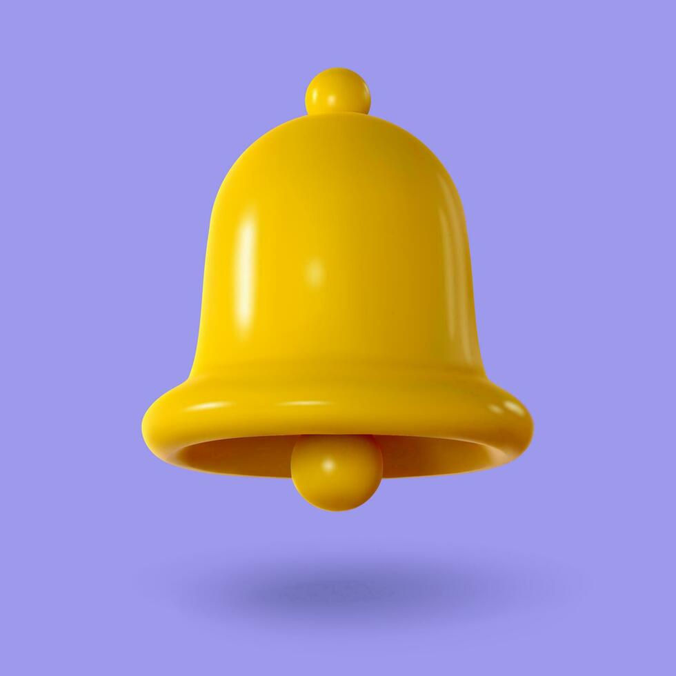 Hand bell, realistic 3d on violet background. Vector illustration