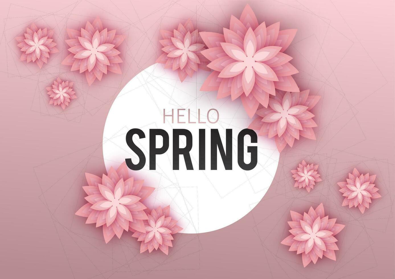 Hola primavera, floral saludo tarjeta, papel flores bandera con realista papel flores vector ilustración