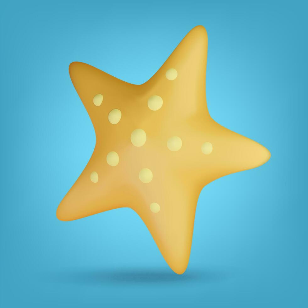 3d starfish. Realistic render on blue background. Vector illustration.