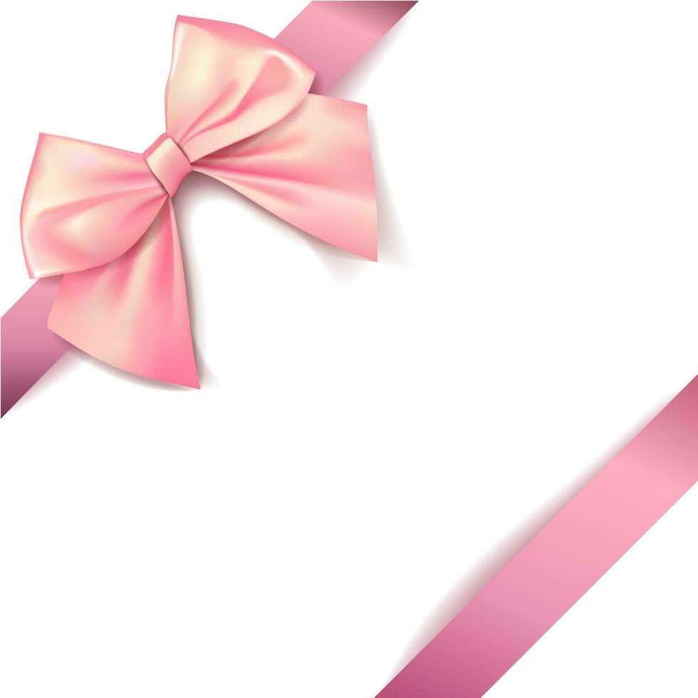 Pink bow for packing gifts. Realistic vector illustration on transparency grid.