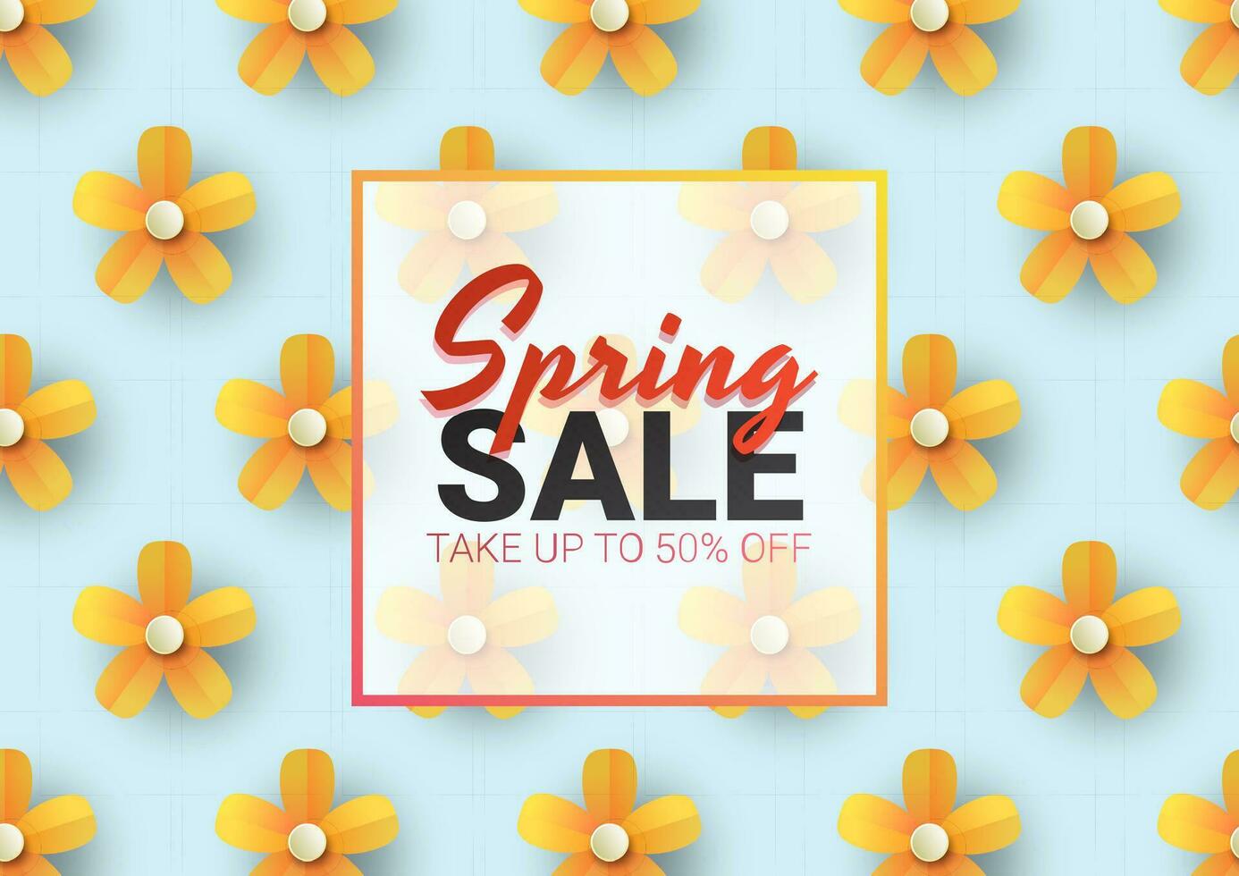 Hello Spring, floral greeting card, paper flowers. Banner with realistic paper flowers. Vector illustration