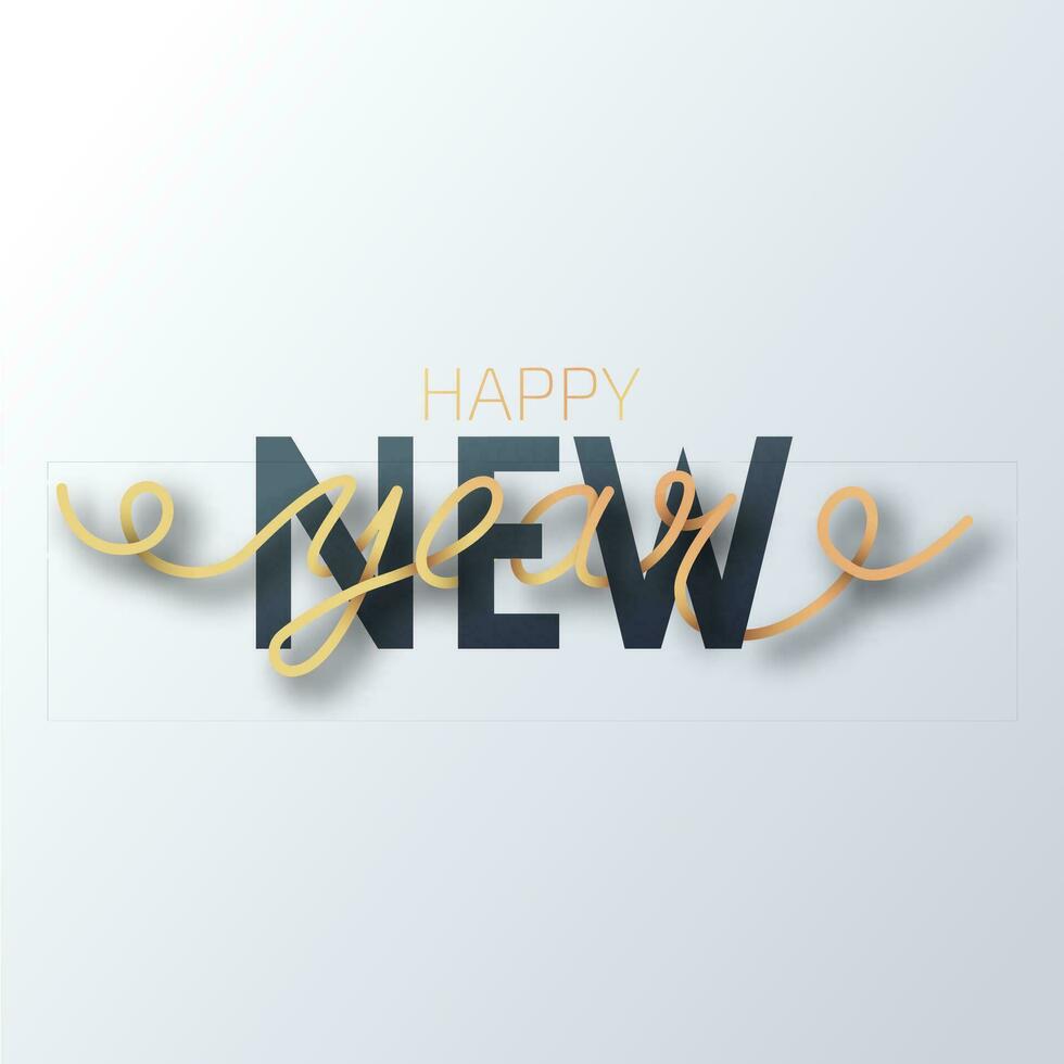 Greeting card, invitation with happy New year. Hand written lettering on a white background. Vector Illustration