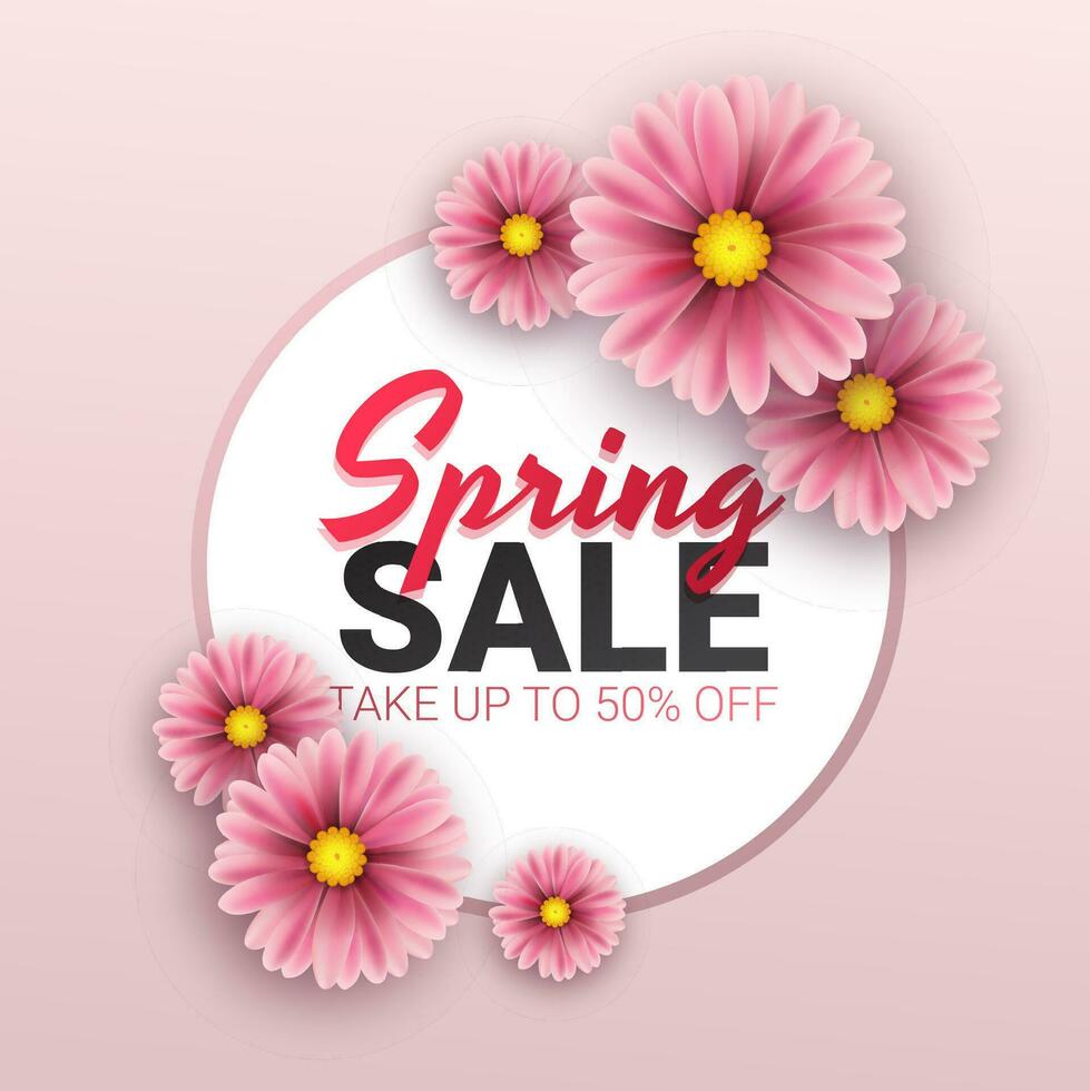 Hello Spring, floral greeting card, paper flowers. Banner with realistic paper flowers. Vector illustration