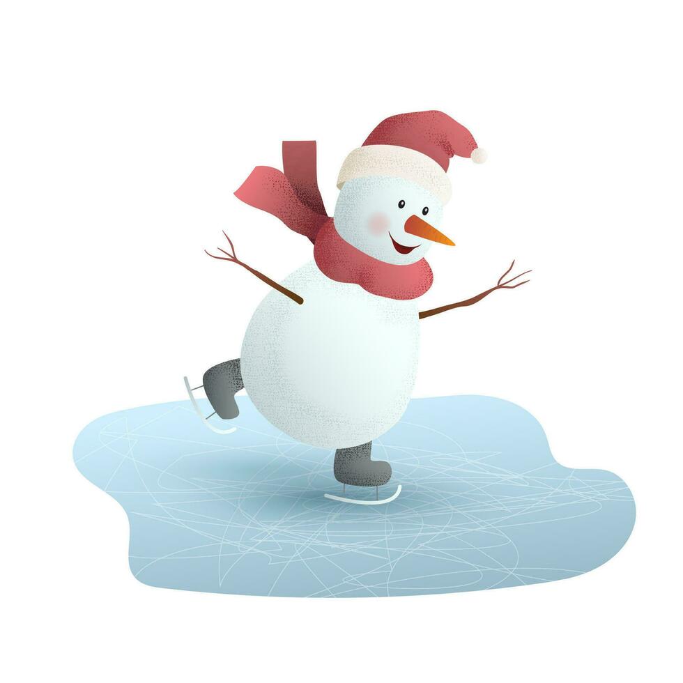 Snowman skates on ice. Vector illustration