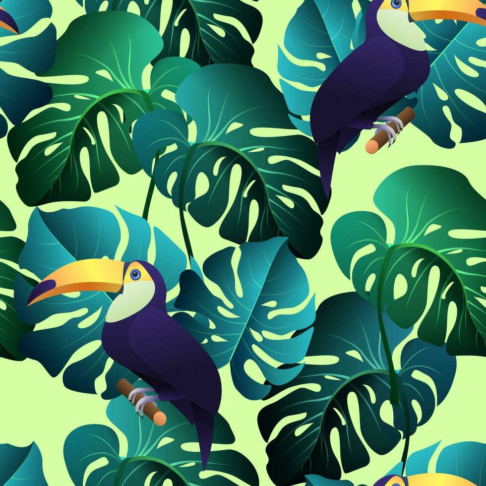 Toucan and monster, pattern, flat vector illustration of bird