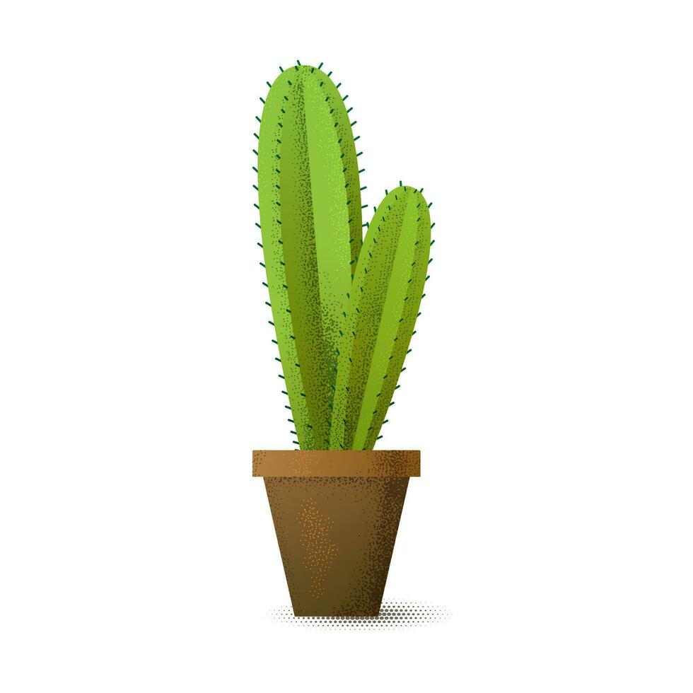 Cactus with prickles in flowerpot.  Vector illustration
