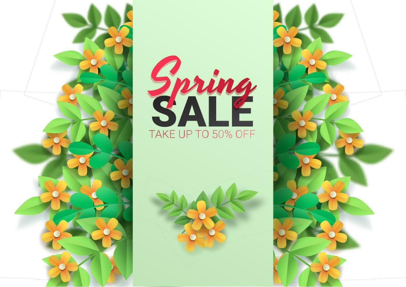 Hello Spring, floral greeting card, paper flowers. Banner with realistic paper flowers. Vector illustration