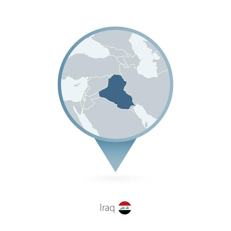 Map pin with detailed map of Iraq and neighboring countries. vector