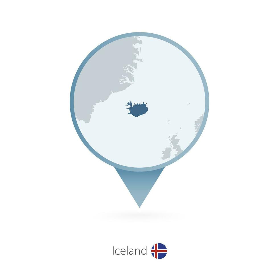 Map pin with detailed map of Iceland and neighboring countries. vector