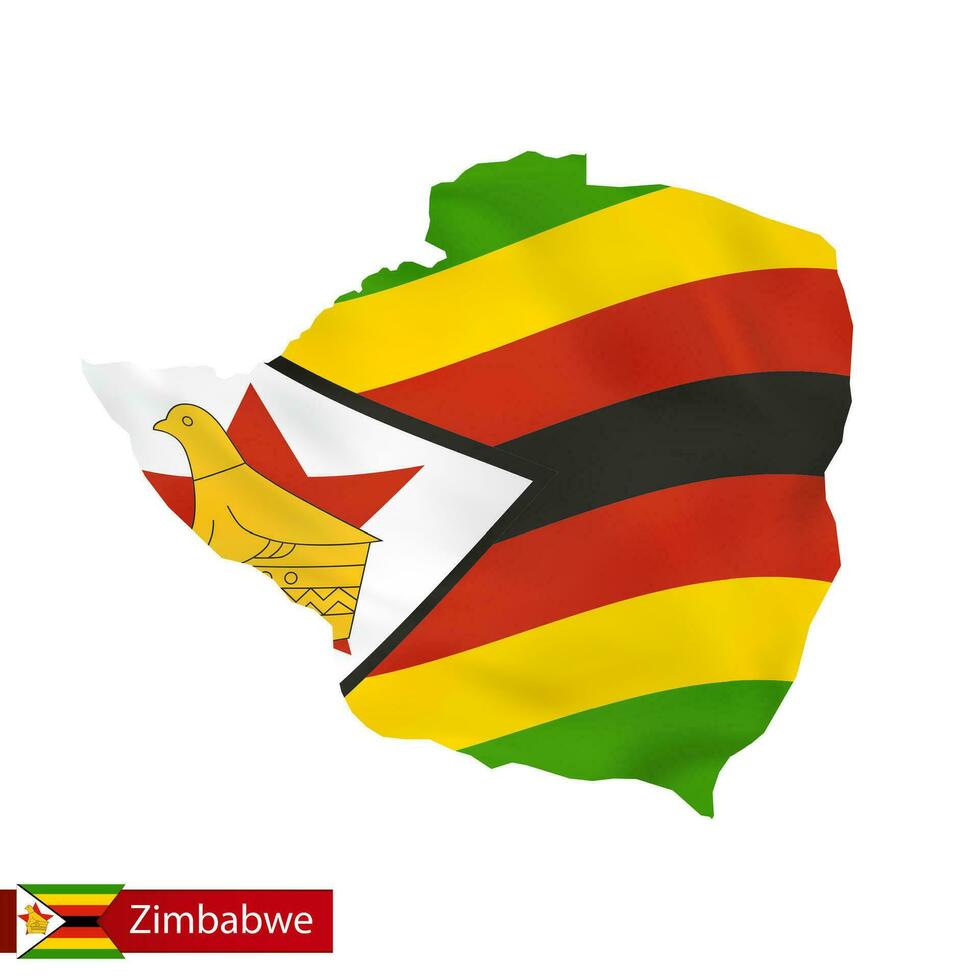 Zimbabue mapa con ondulación bandera de país. vector