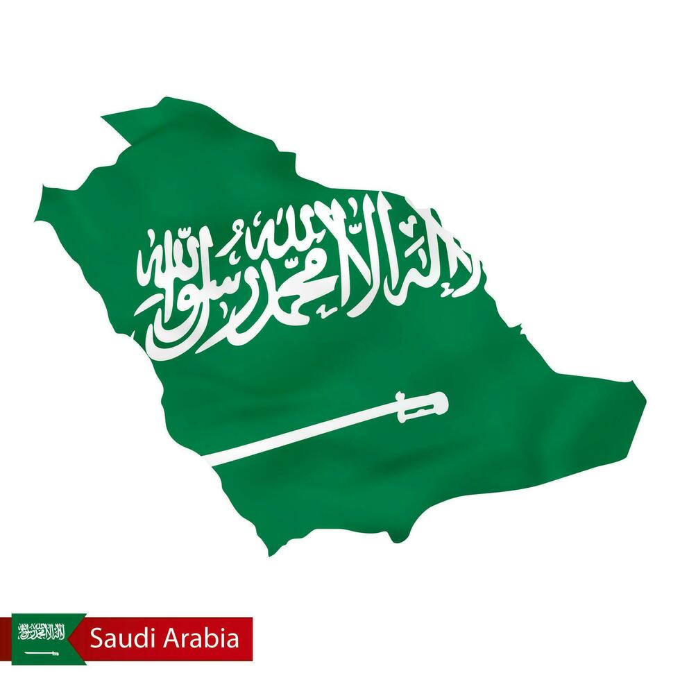 saudi arabia mapa con ondulación bandera de país. vector