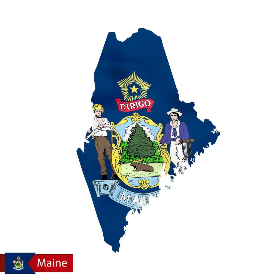 Maine estado mapa con ondulación bandera de nosotros estado. vector