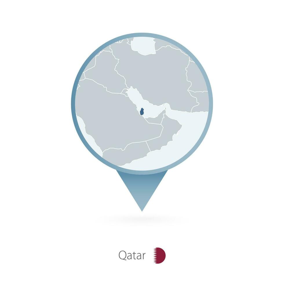 Map pin with detailed map of Qatar and neighboring countries. vector