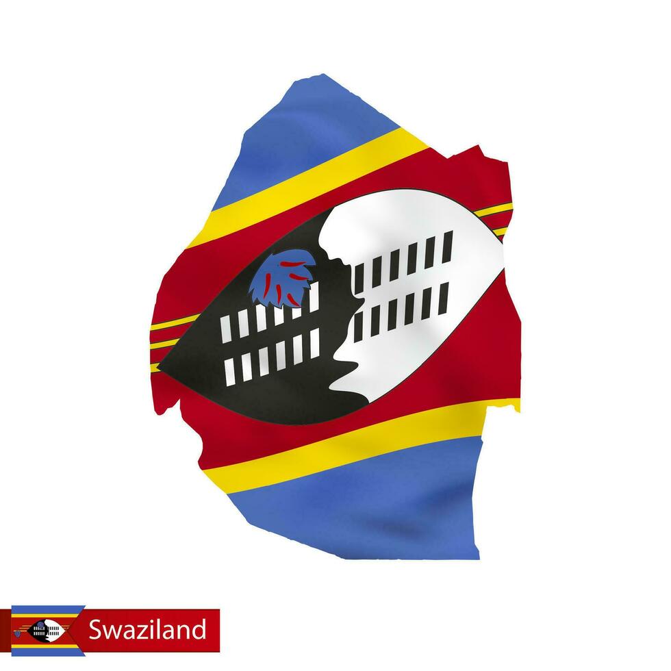 Swaziland map with waving flag of country. vector