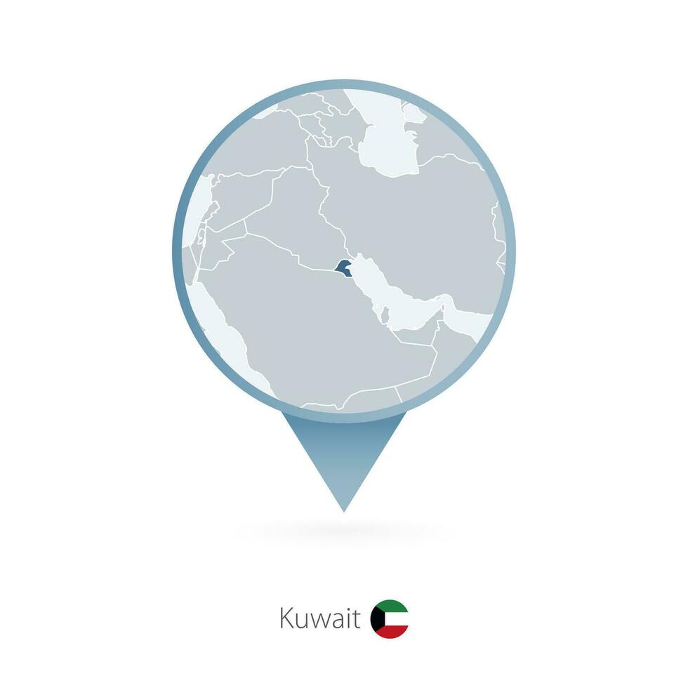 mapa alfiler con detallado mapa de Kuwait y vecino países. vector