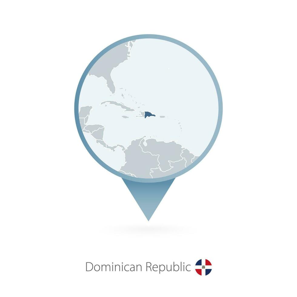 Map pin with detailed map of Dominican Republic and neighboring countries. vector