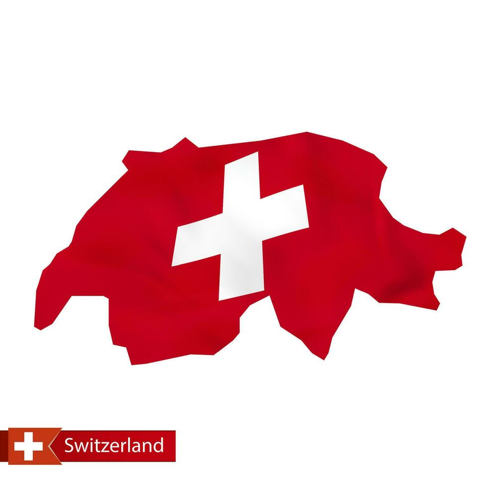 Switzerland map with waving flag of Switzerland. vector