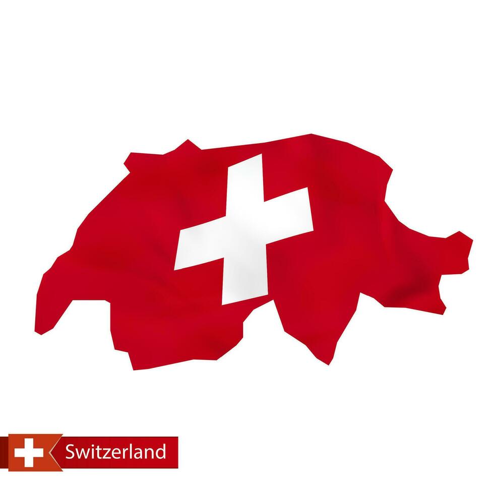 Suiza mapa con ondulación bandera de Suiza. vector