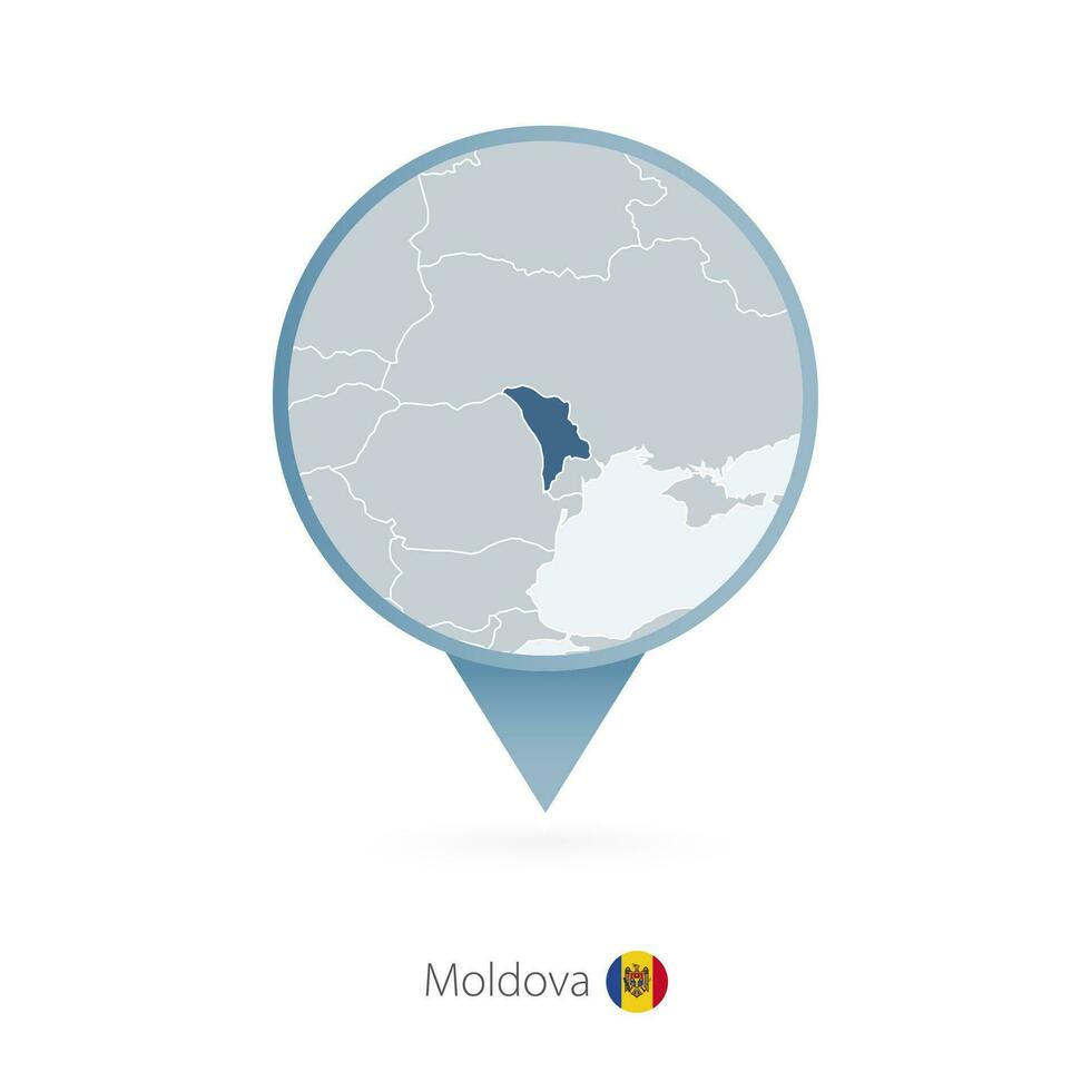 Map pin with detailed map of Moldova and neighboring countries. vector