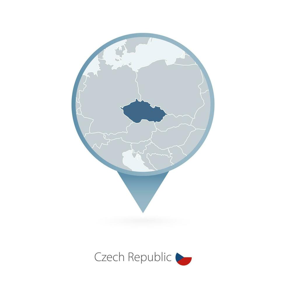 Map pin with detailed map of Czech Republic and neighboring countries. vector