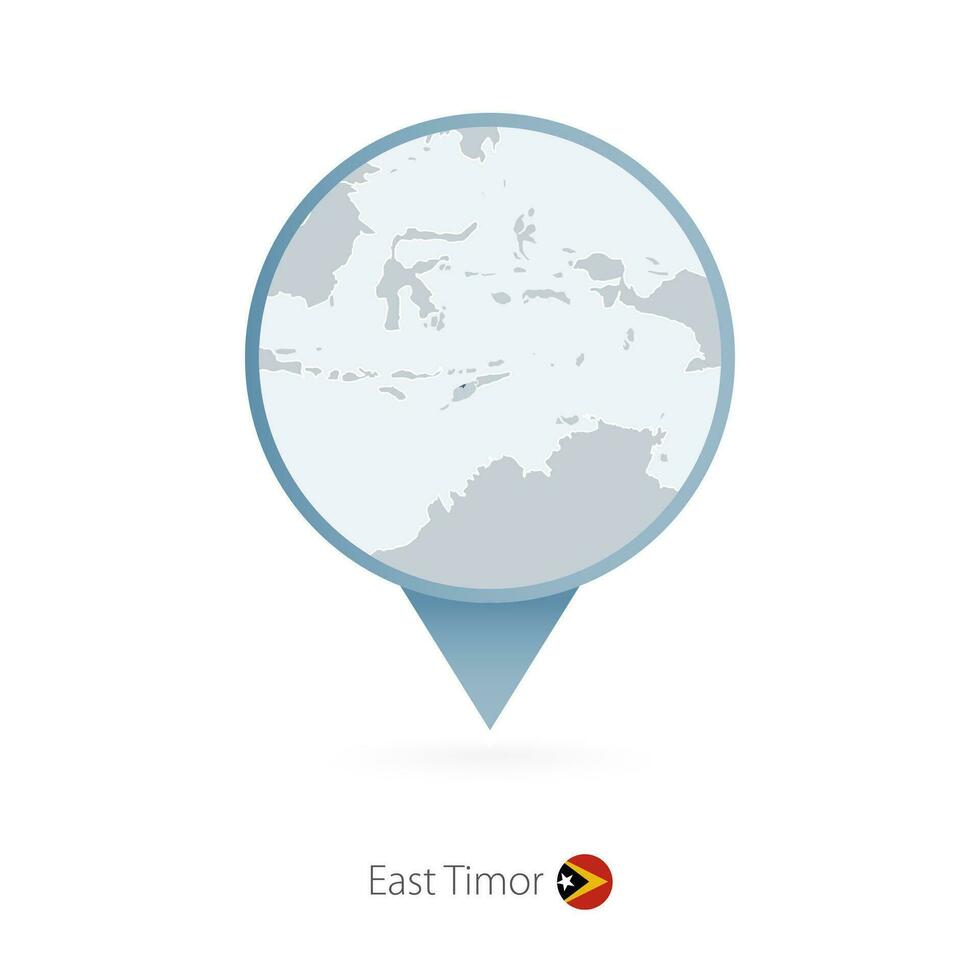 Map pin with detailed map of East Timor and neighboring countries. vector