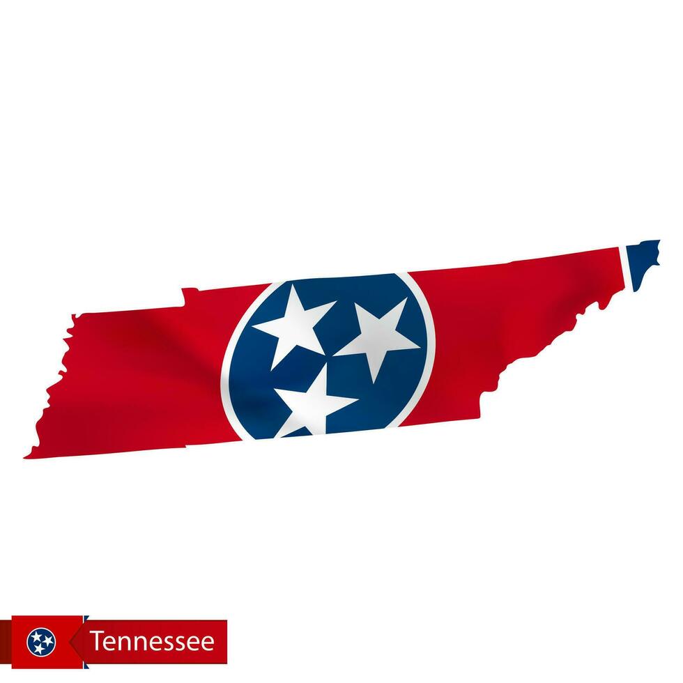 Tennessee state map with waving flag of US State. vector