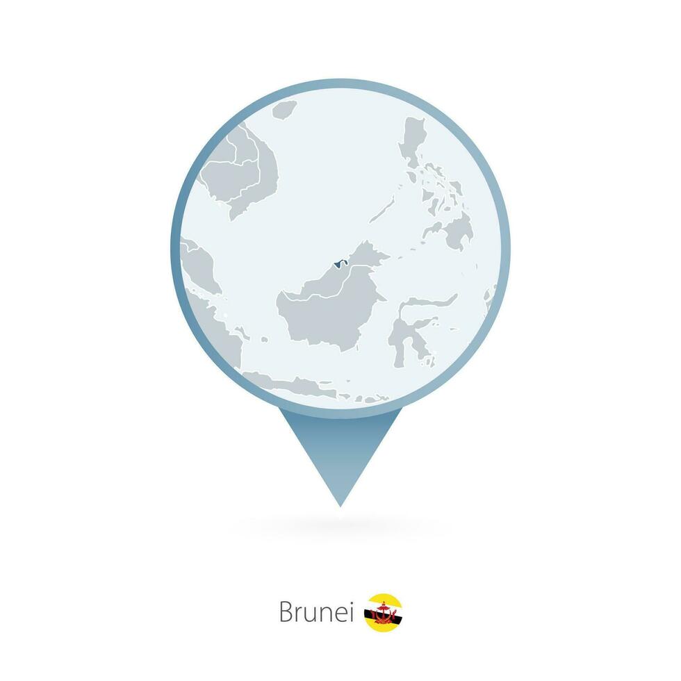 Map pin with detailed map of Brunei and neighboring countries. vector