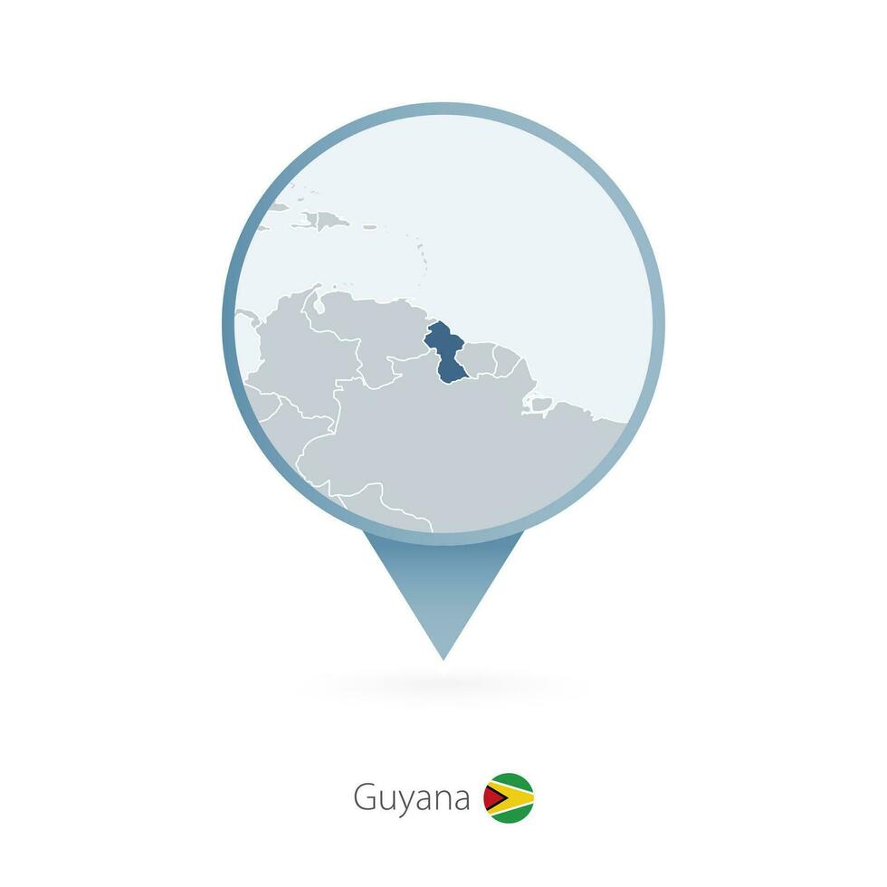 Map pin with detailed map of Guyana and neighboring countries. vector