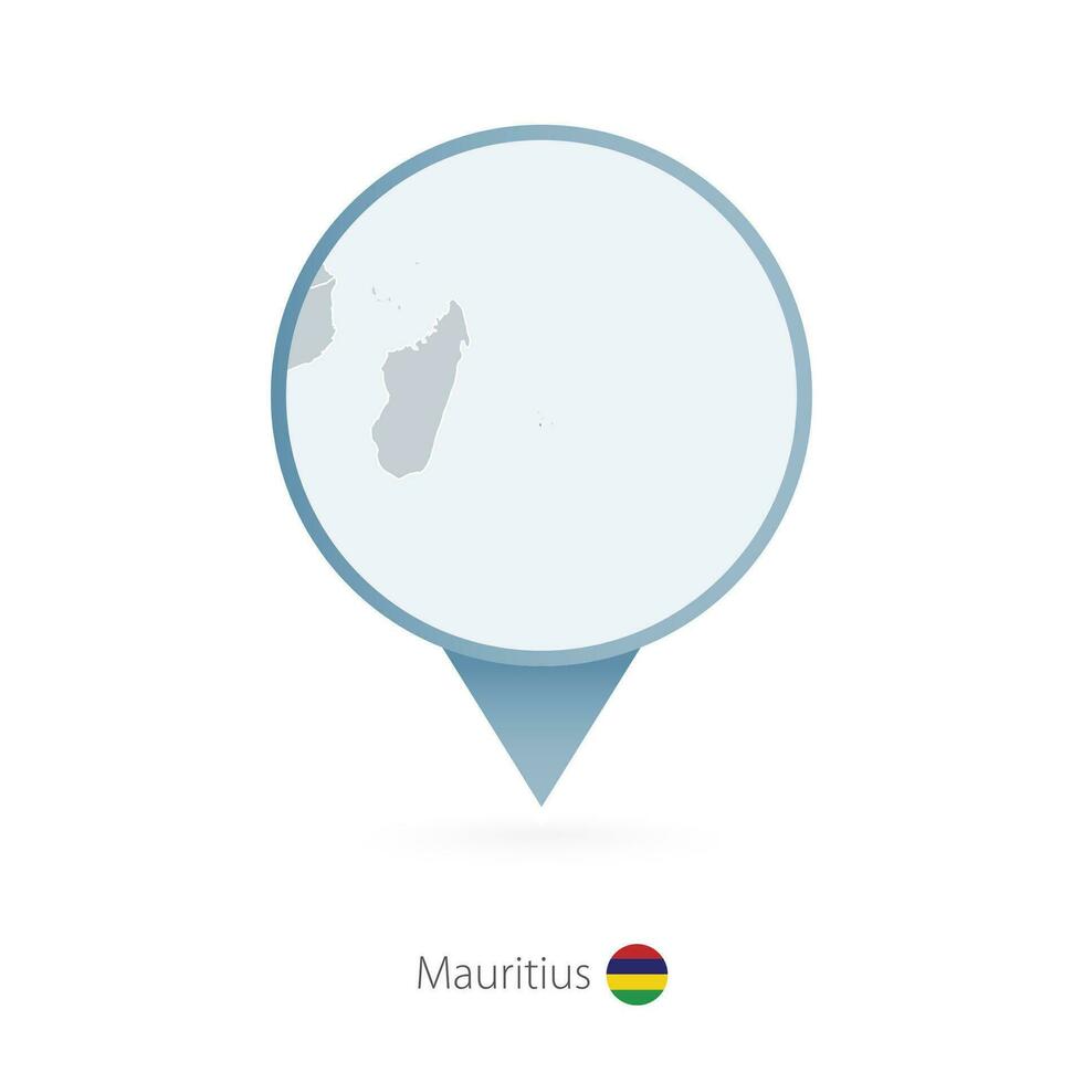 Map pin with detailed map of Mauritius and neighboring countries. vector