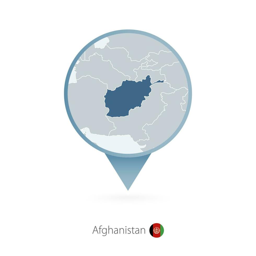 Map pin with detailed map of Afghanistan and neighboring countries. vector