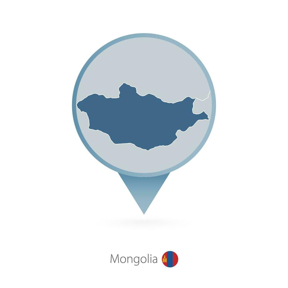 Map pin with detailed map of Mongolia and neighboring countries. vector