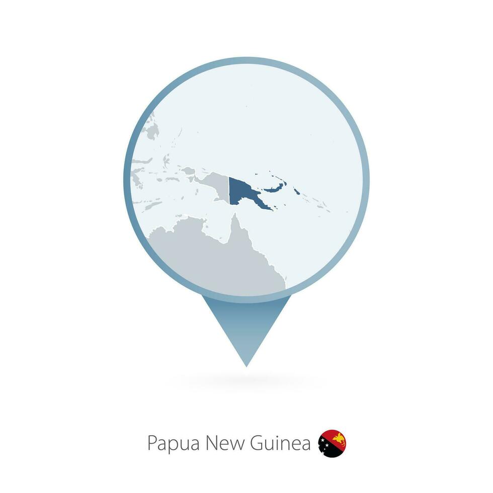 Map pin with detailed map of Papua New Guinea and neighboring countries. vector