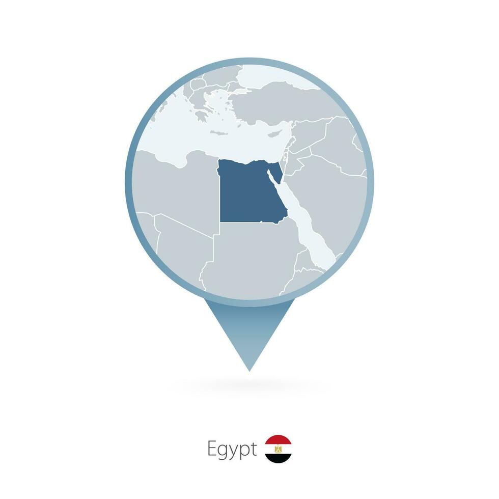 Map pin with detailed map of Egypt and neighboring countries. vector