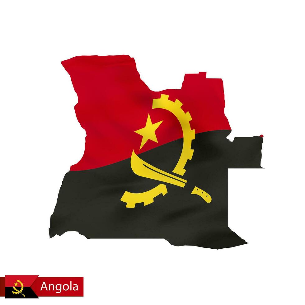 Angola map with waving flag of country. vector
